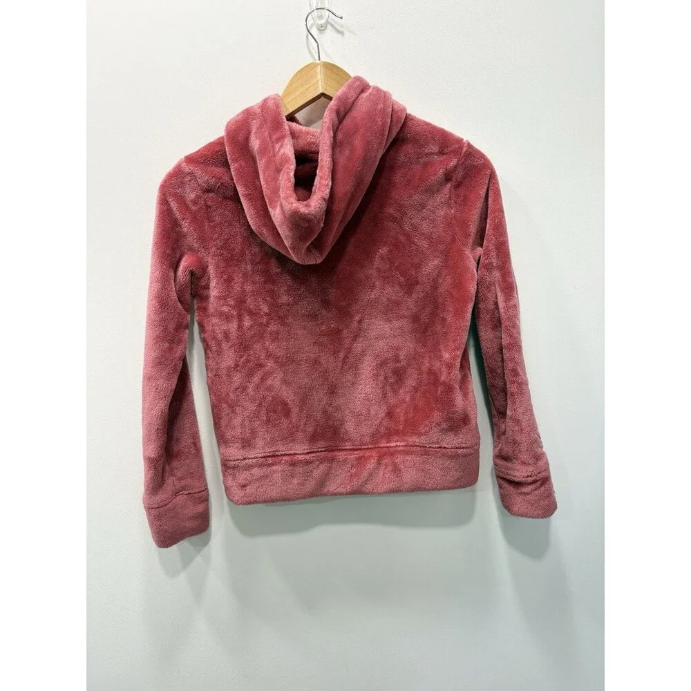 Abercrombie Kids 9/10 Pink Plush Fleece Hoodie Moose Logo Y2K Embroidered Cozy